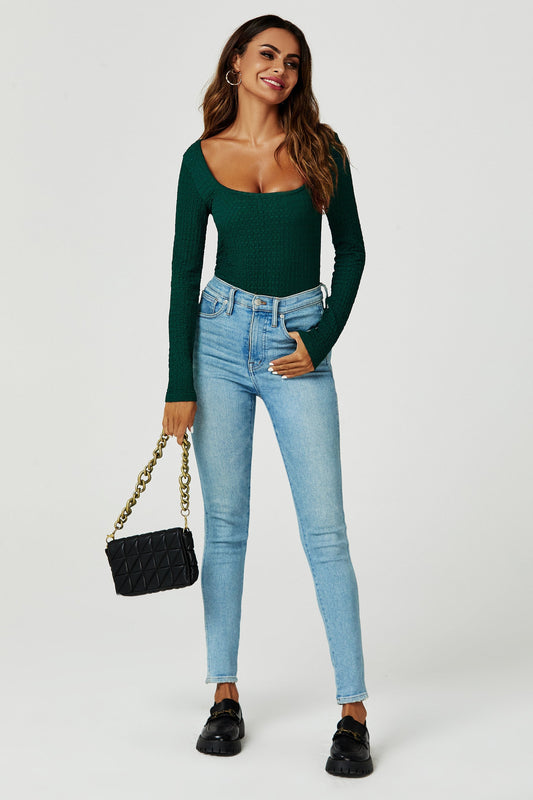 Long sleeved top in dark green