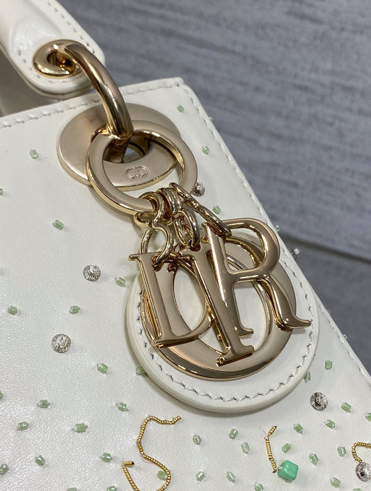 Lúxus leðurhönnuðar axlartaska frá Christian Dior í klassískum stíl fyrir stelpur