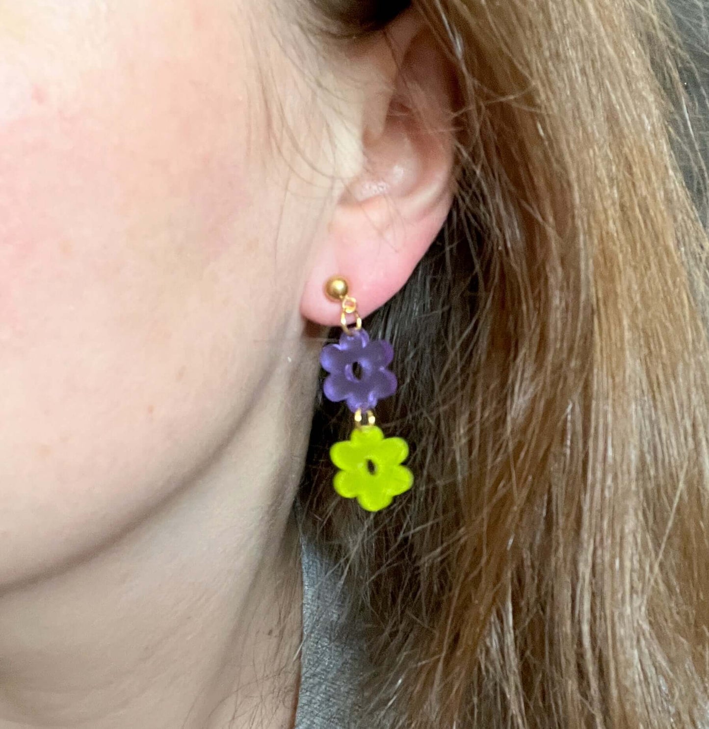 Bunte Blumen Ohrhänger violett lime