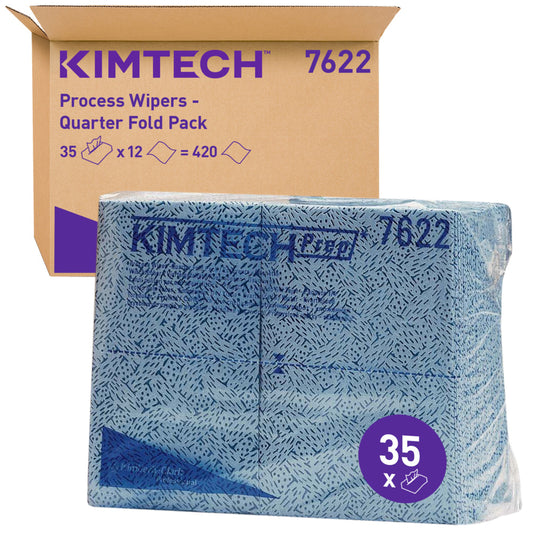 Auslaufartikel: Kimtech® Prozeßwischtücher - Viertelgefaltet / Blau - 12 Bags x 35 Sheets | Karton (12 Beutel)