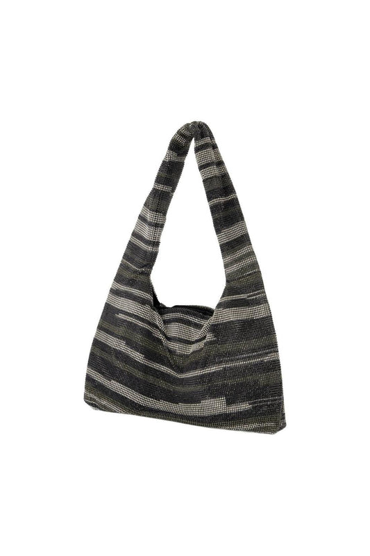 Crystal Mesh Armpit Hobo Bag - Kara - Black Stripes - Strass