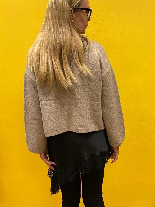 Kleid Satin asymmetrisch mit Spitze Schwarz One Size bis Größe 38/40 N1895