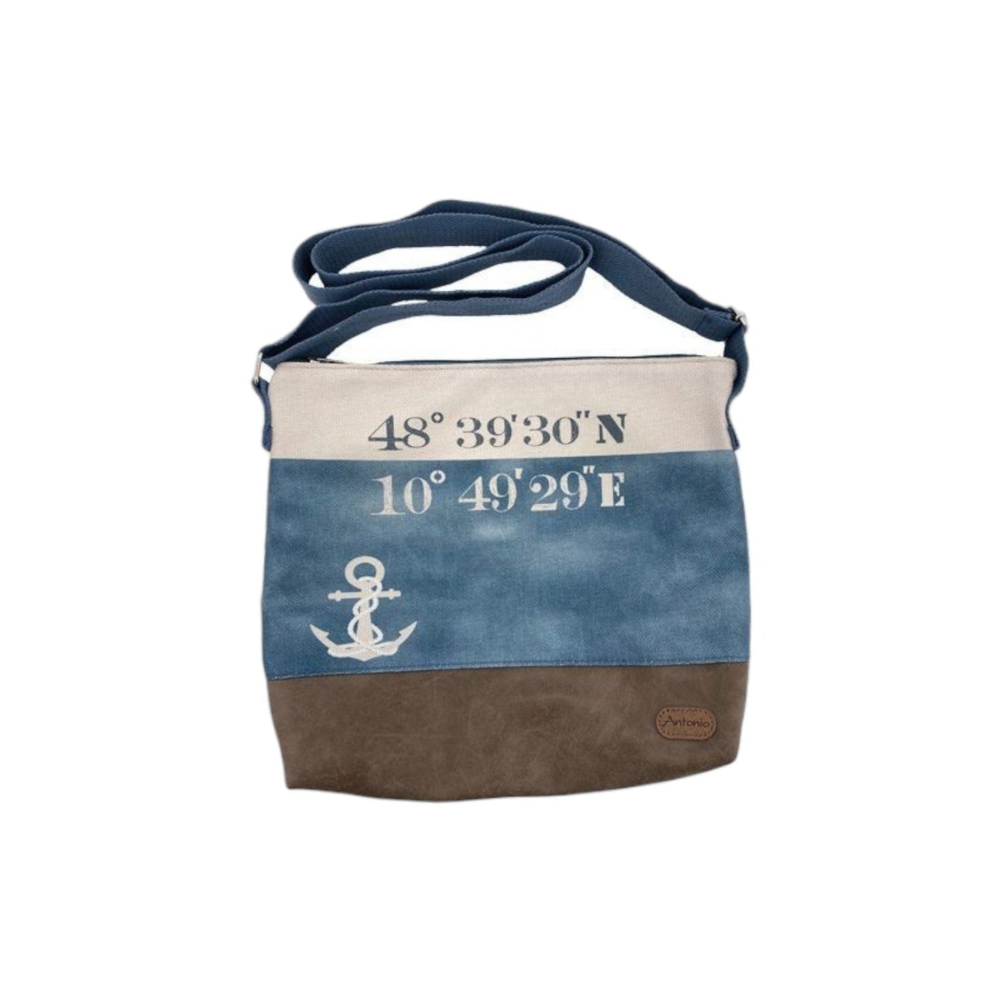 Damen Umhängetasche » Maritimer Vintage Stil » Weiß/Blau/Braun ca. 28 x 32 cm » Damen Handtasche » maritime Tasche mit Schultergurt