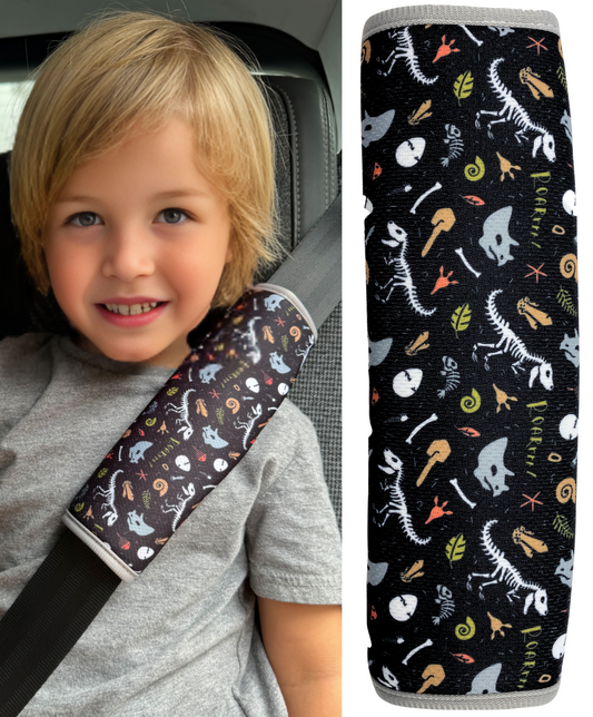 Car seat belt protector dino skeleton