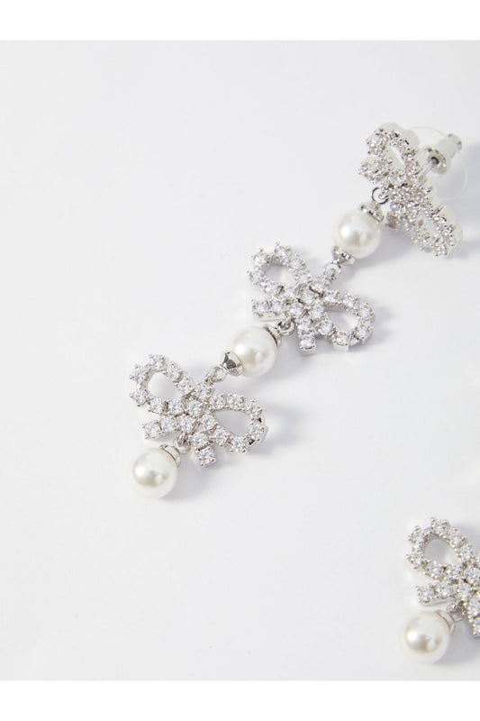 Micro bow pearl tiered earrings