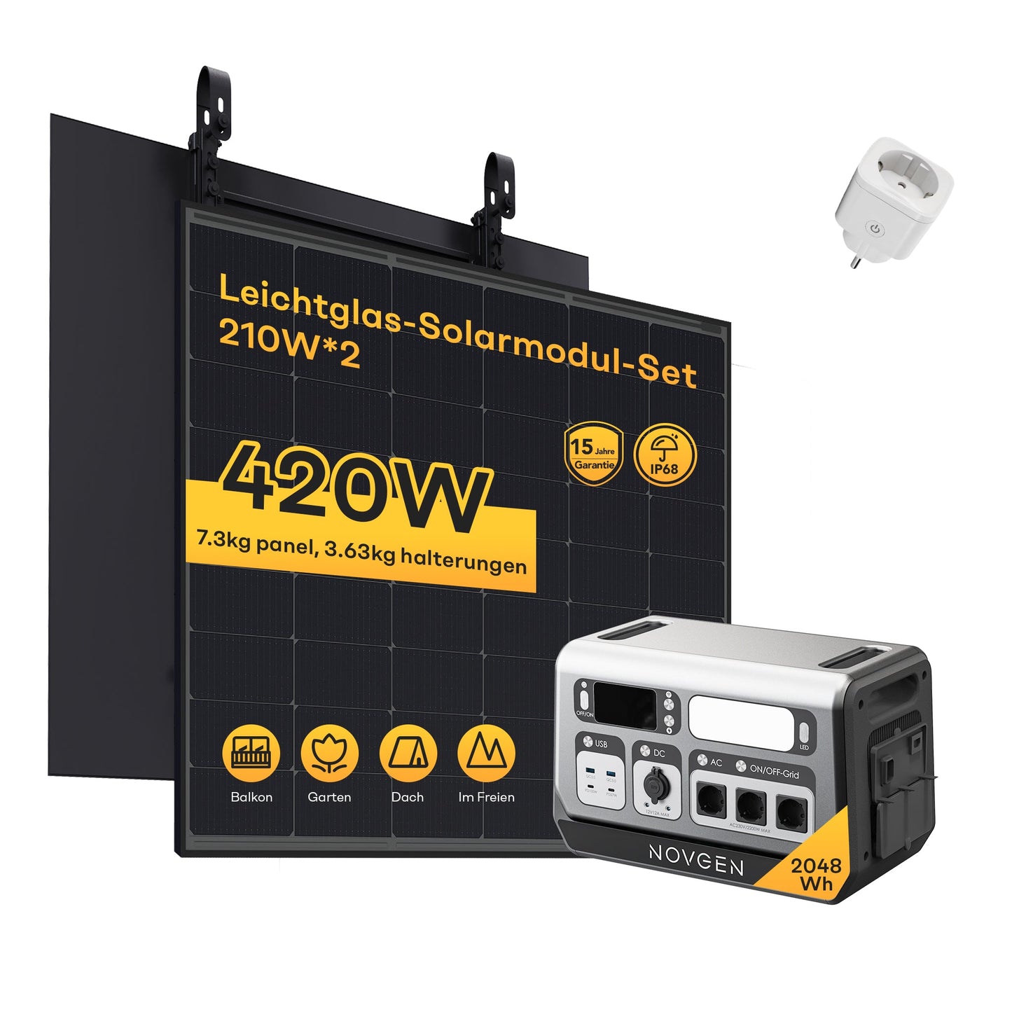 Novgen NOVB2048 LiFePO₄ Balkonkraftwerk mit Speicher 2048Wh | 800W/2200W | Plug & Play Solarspeicher