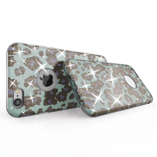 NALIA TPU sílikon hulstur fyrir iPhone 6 / 6S, glitrandi leopard - tyrkisblár