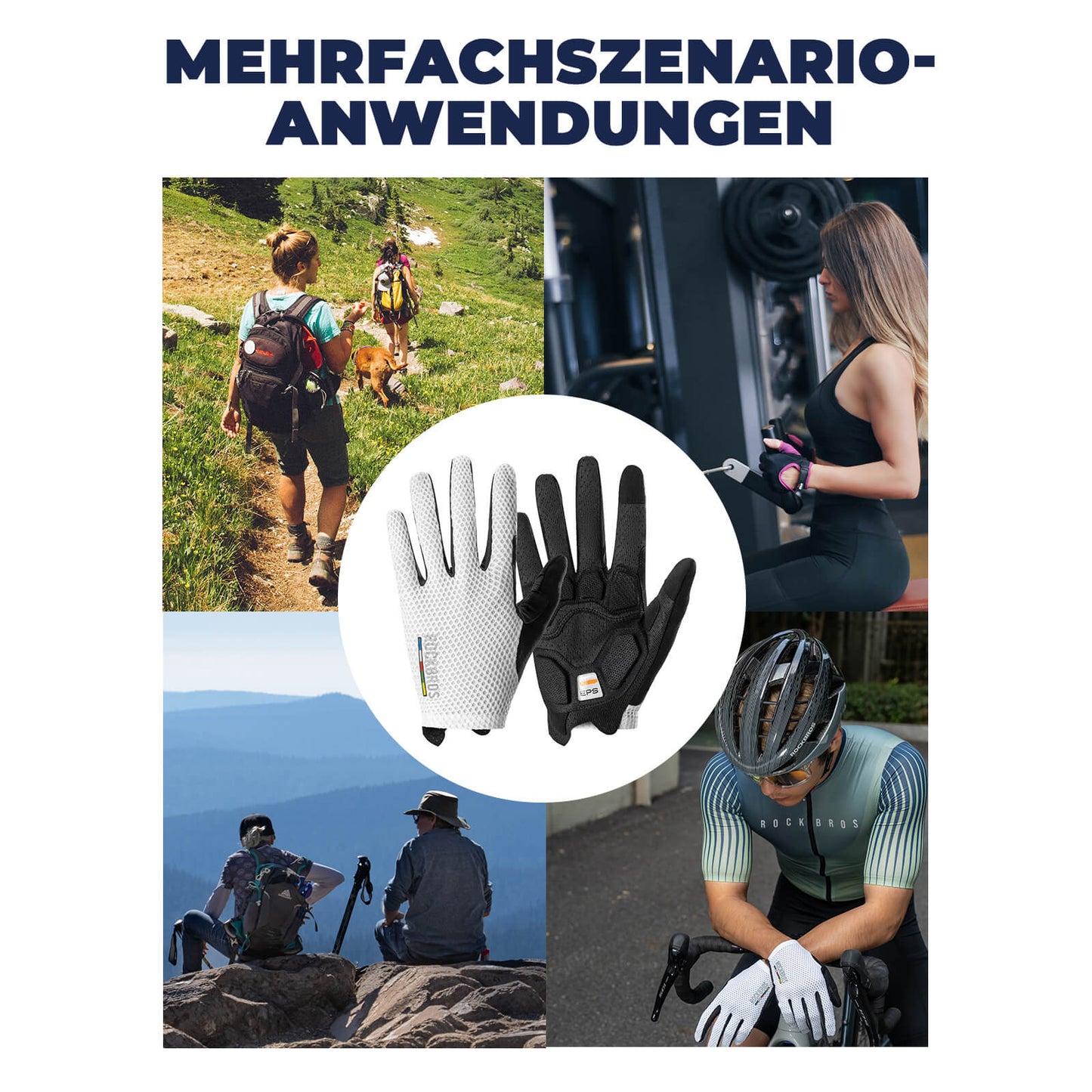 ROAD TO SKY hjólreiðahanskar með snertiskjá, SBR-fóðrun, öndunarvænar