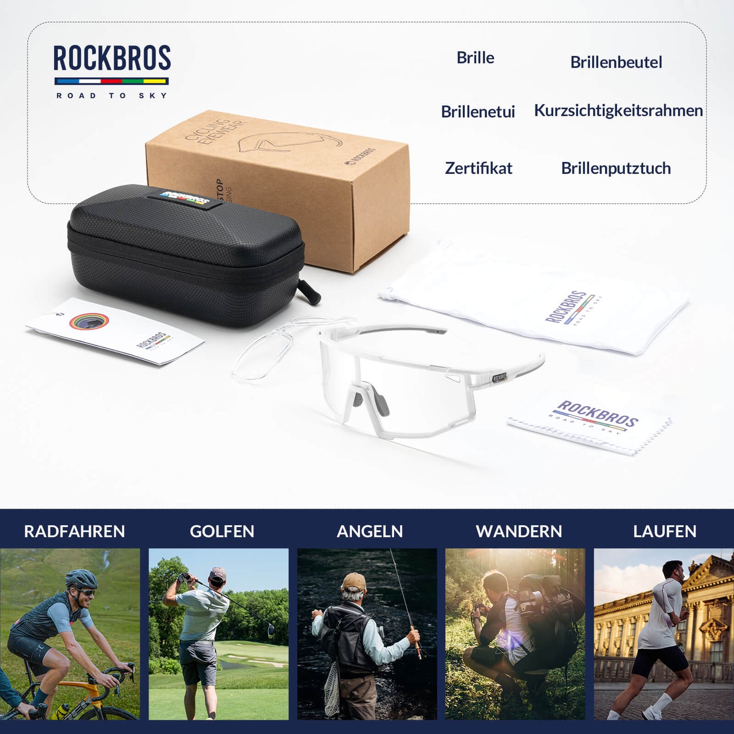 ROAD TO SKY ljóskræfar hjólagleraugu með UV400 vörn og stillanlegum nefpúðum