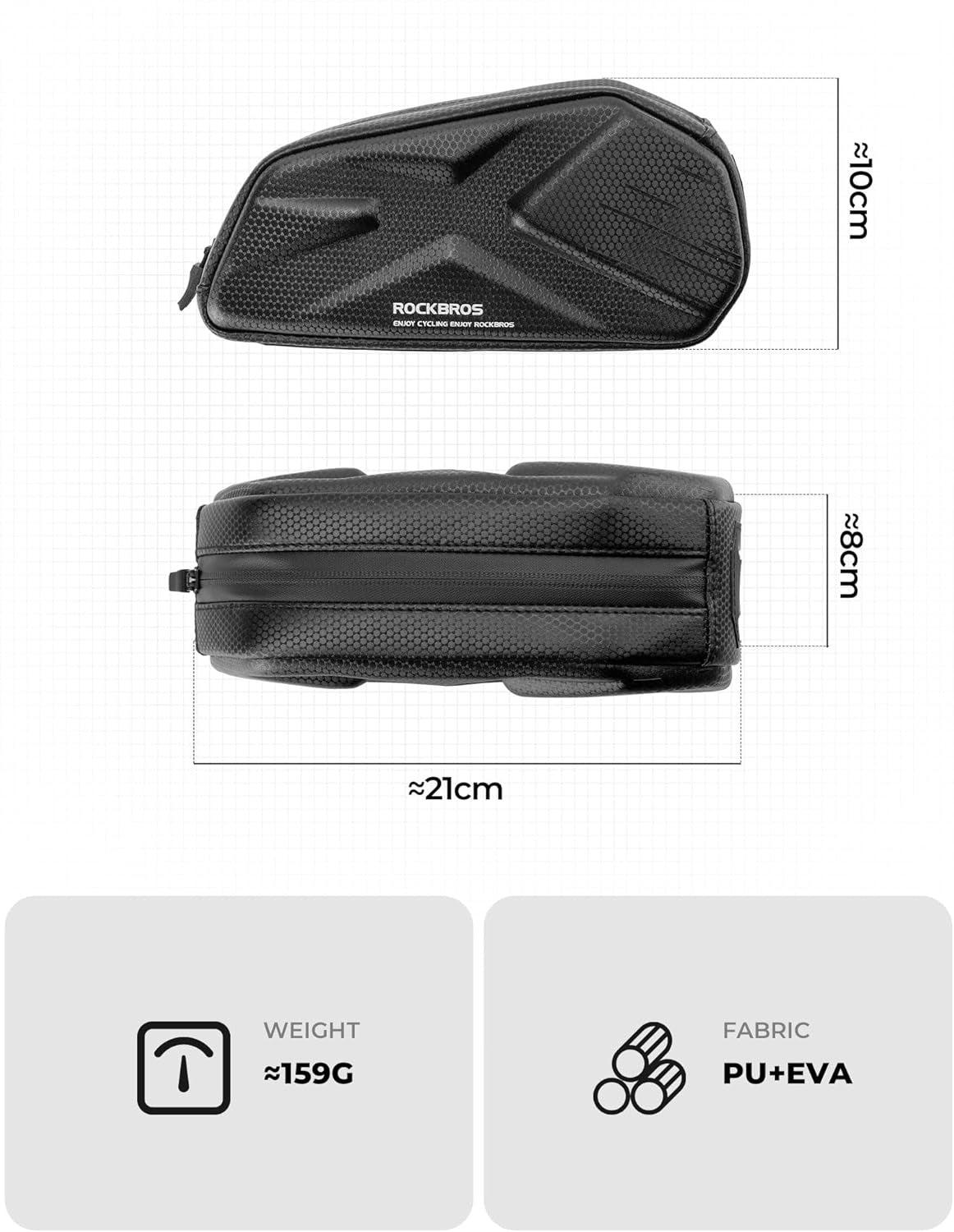 ROCKBROS Bicycle Frame Bag, Bicycle Bag, Top Tube Bag, 1.4L