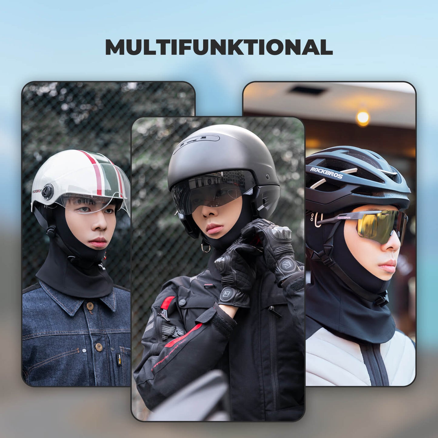 ROCKBROS mótorhjólahjálmhetta, öndunarvirk balaklava, unisex