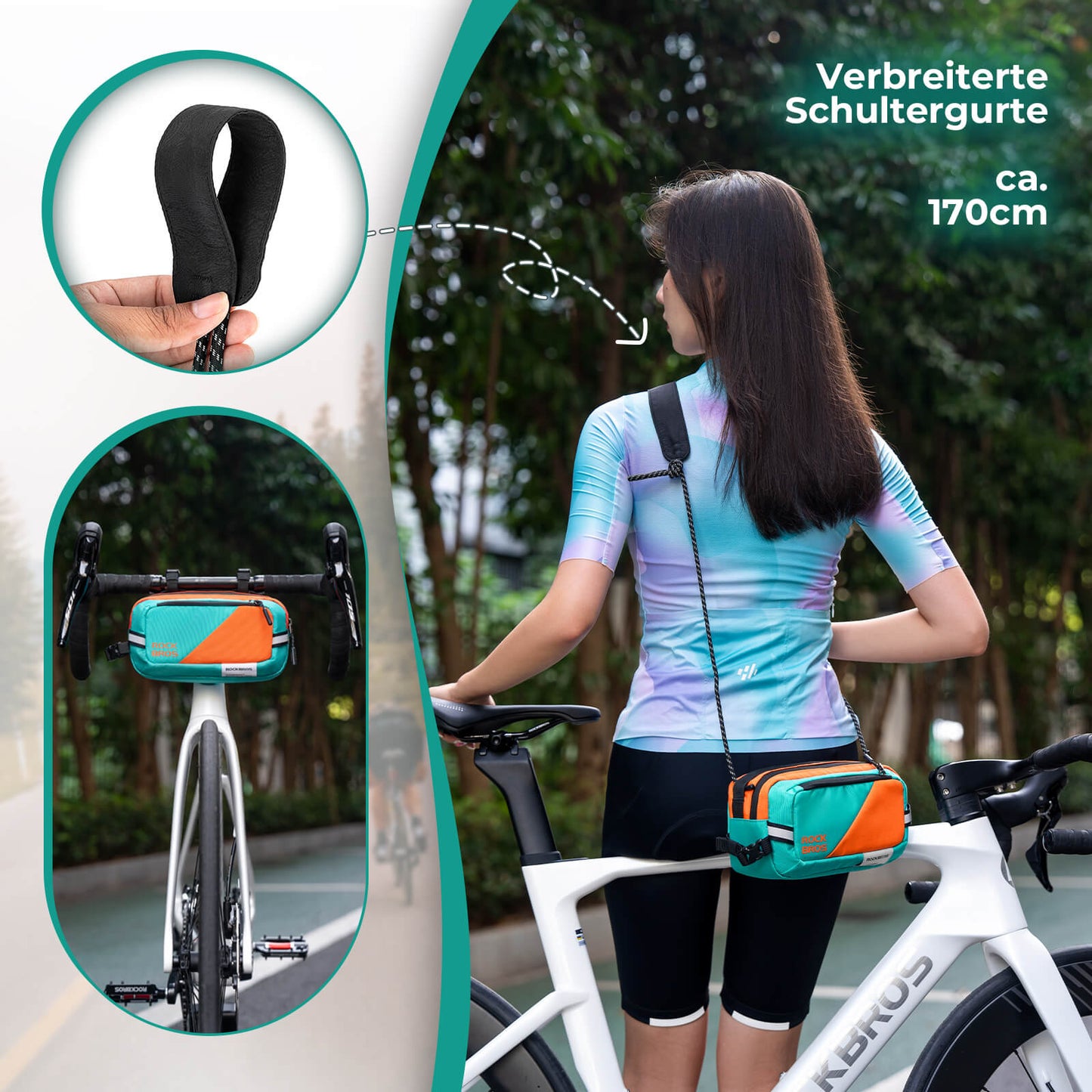 ROCKBROS reiðhjólastýristaska, reiðhjólataska með axlaról, 2,5 lítra axlartaska