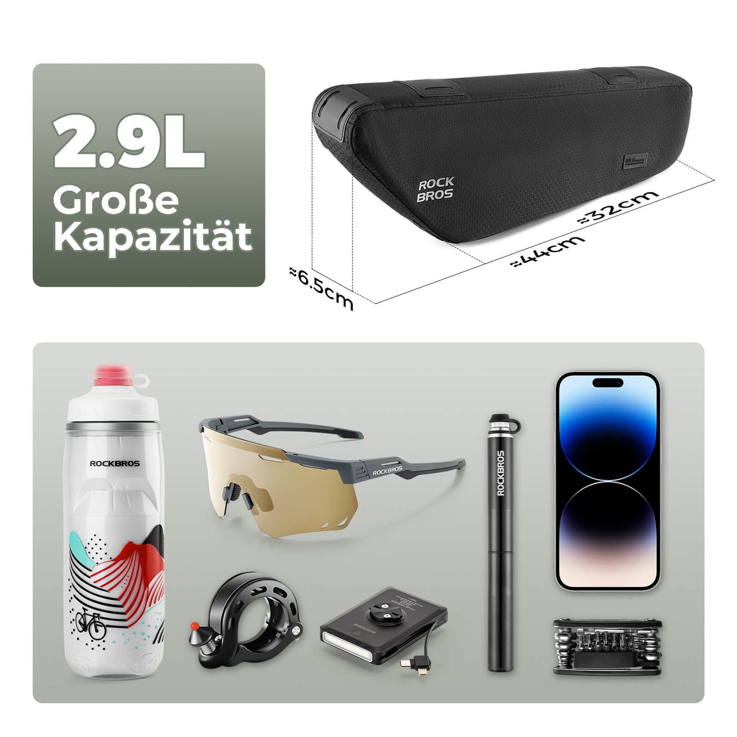 ROCKBROS Hjólagrindartöskur Þríhyrningslaga Taska Vatnsheld 2,9L Svart