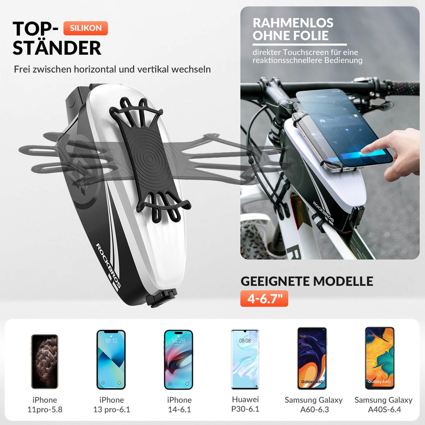 ROCKBROS bicycle frame bag, top tube bag with rain cover