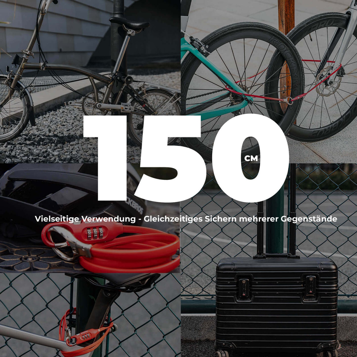 ROCKBROS Bicycle Lock Cable Lock 150cm with Combination Lock Anti-Theft