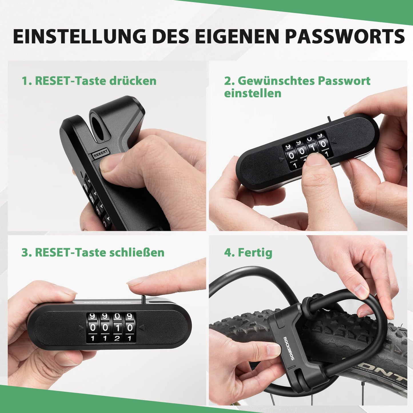 Bicycle lock, combination lock, U-lock with cable approx. 1.1m