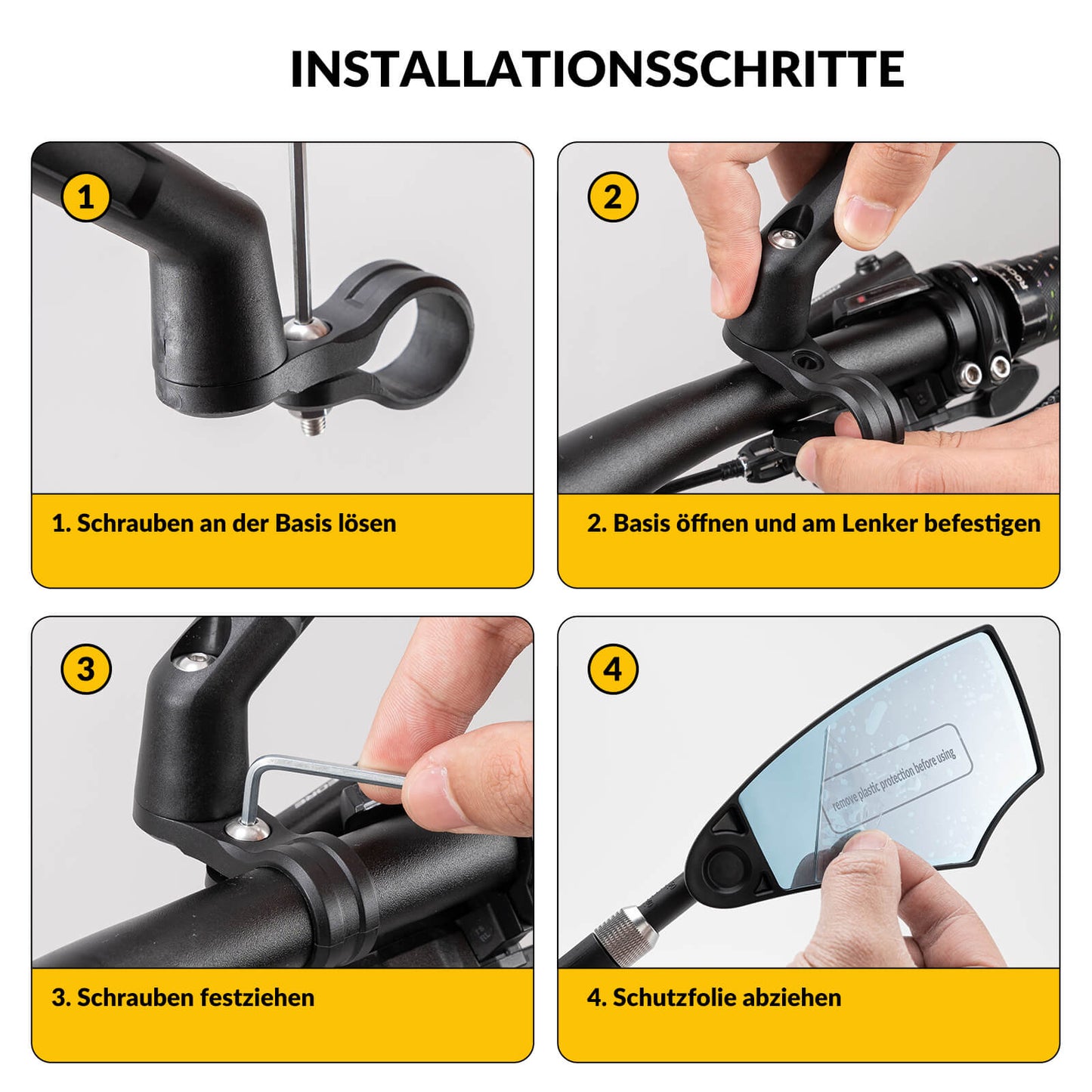 Bicycle mirror, rearview mirror, 360° rotatable, foldable, for handlebars 20–23mm