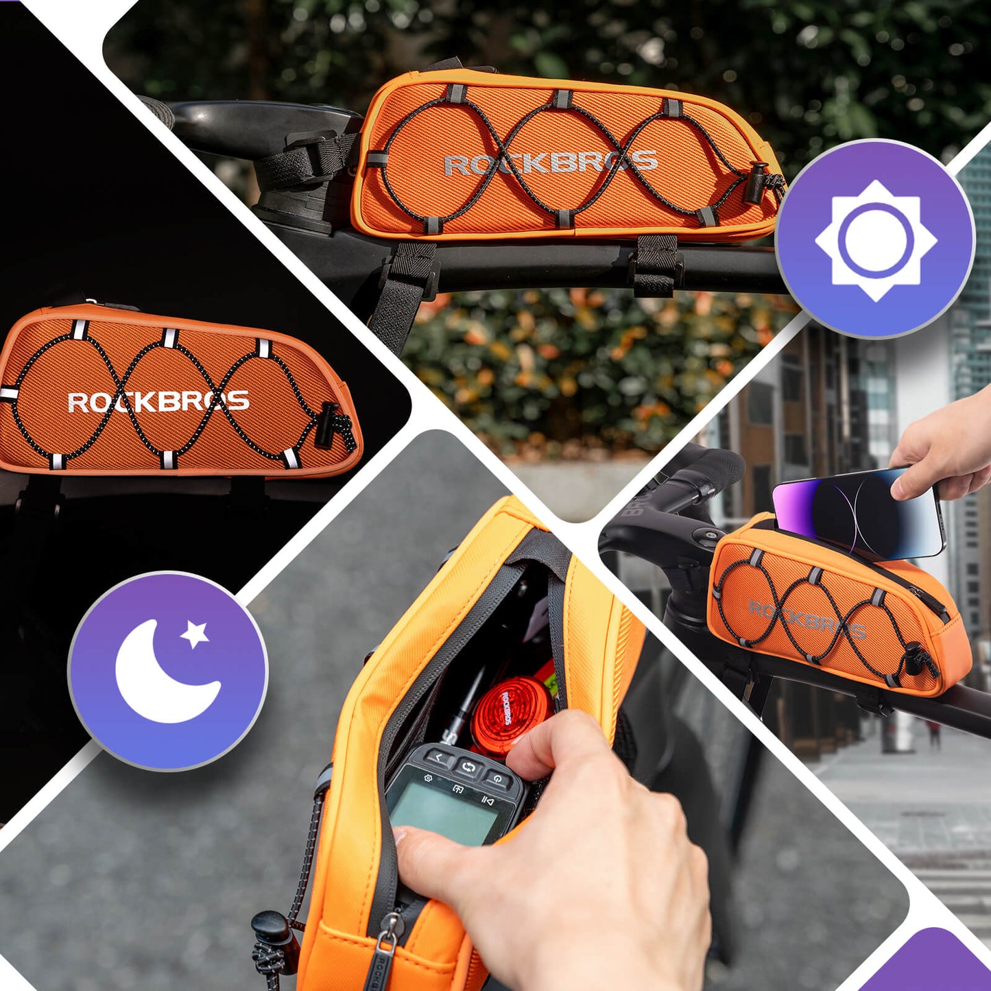 Top tube bag 1 L Fully reflective White/Orange