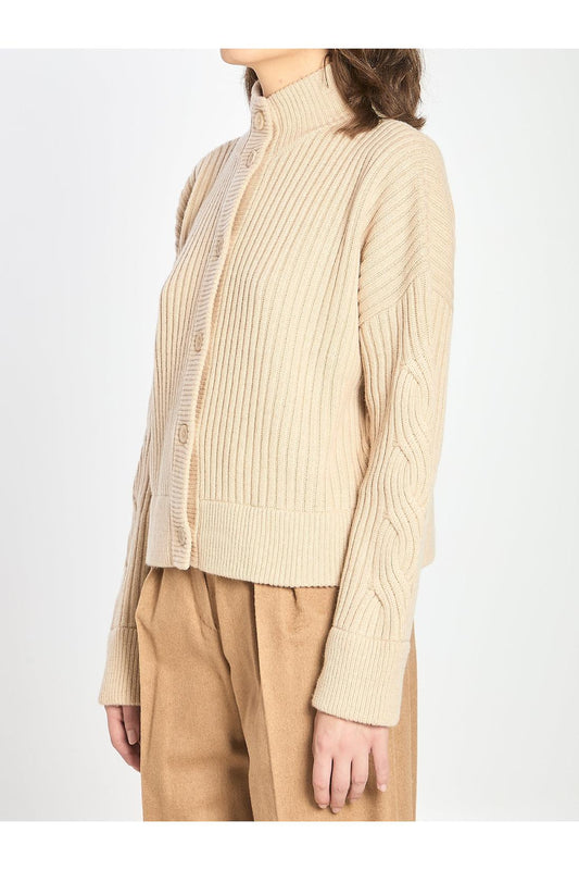 Ribbed cardigan in wool and cashmere