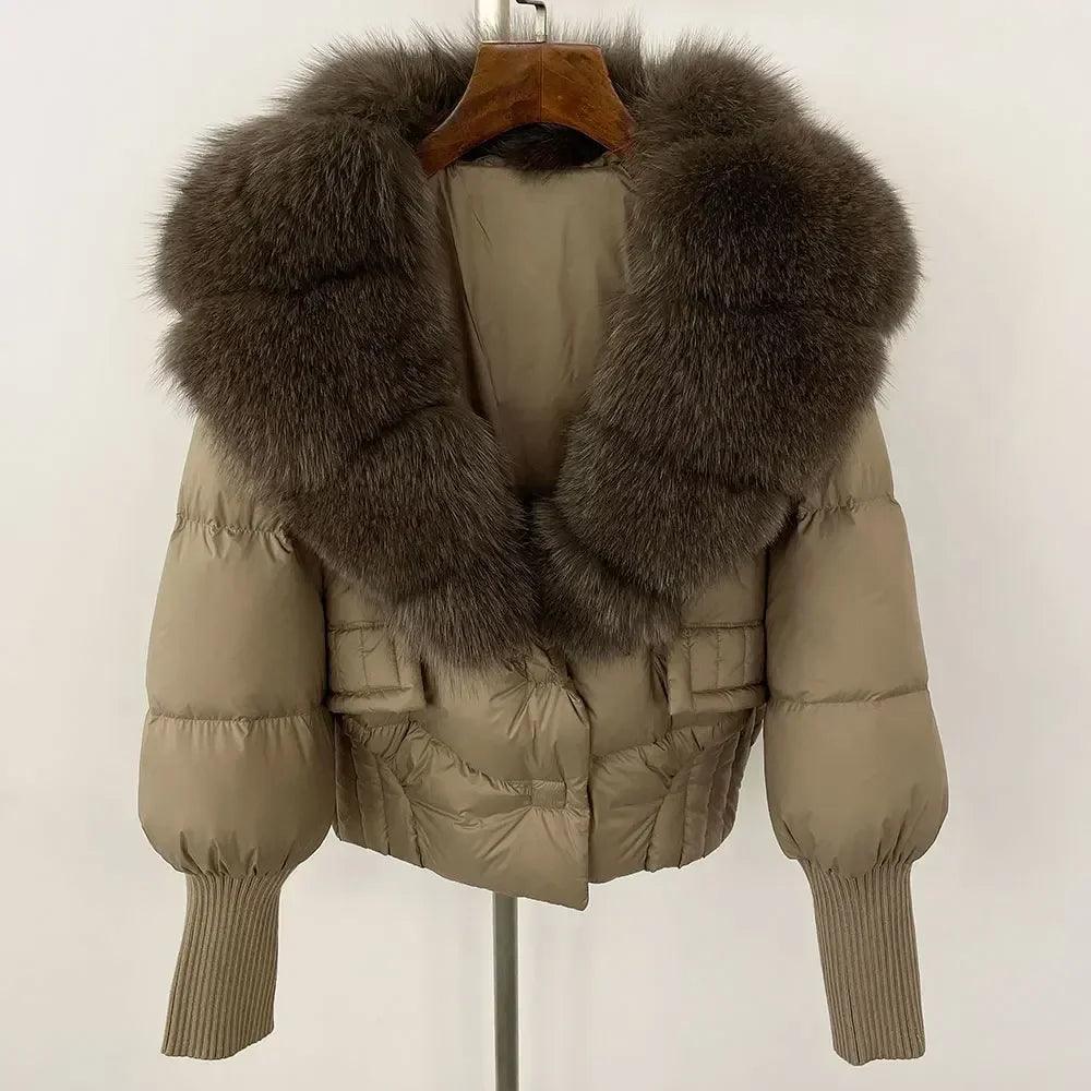 Winter girls jacket with real raccoon fox fur loose fit coat