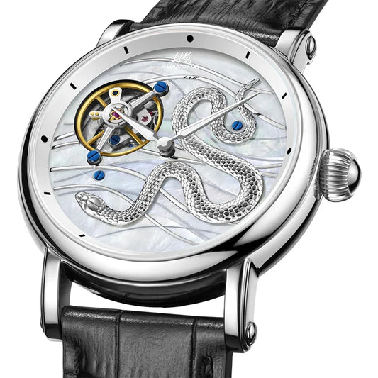 Handupptrekkt úr úr með gullnum snáka frá Shanghai, Tourbillon, í takmörkuðu upplagi.