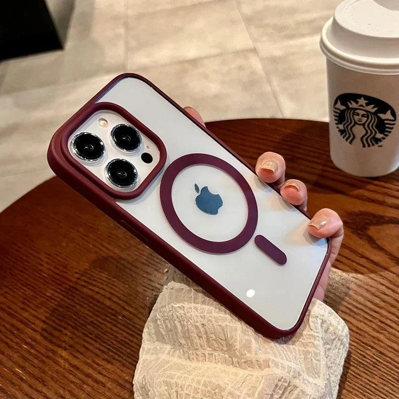 Luxury safe transparent case for iphone,Wireless charge magnetic bumper cover