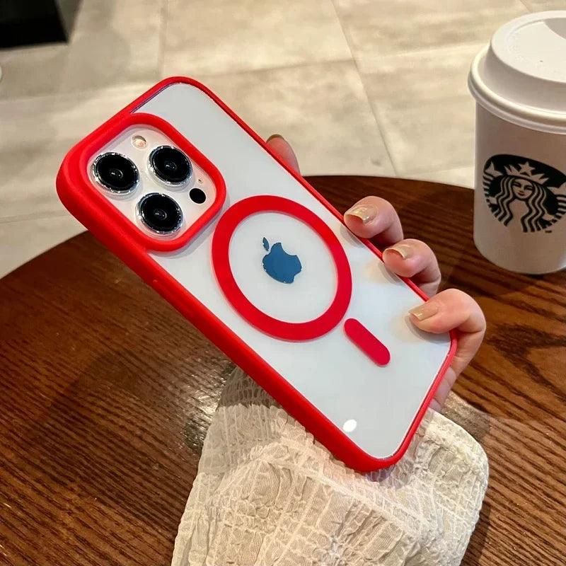 Luxury safe transparent case for iphone,Wireless charge magnetic bumper cover