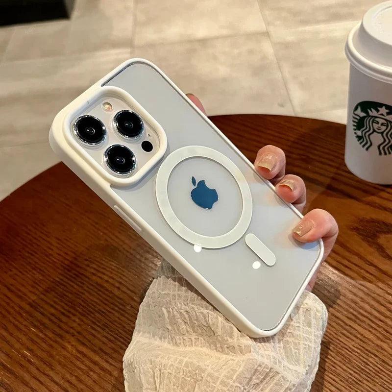 Luxury safe transparent case for iphone,Wireless charge magnetic bumper cover