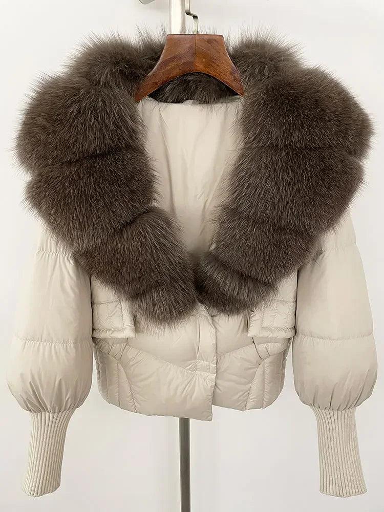 Winter girls jacket with real raccoon fox fur loose fit coat
