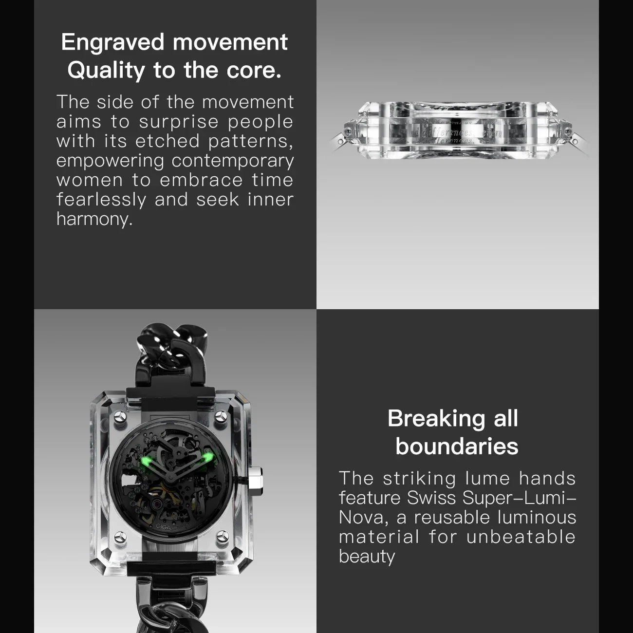 CIGA Design crystal love series elegant skeleton automatic watch for ladies