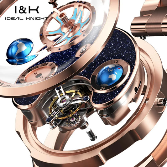 IDEAL KNIGHT blue earth tourbillon watch luxury skeleton automatic timepiece