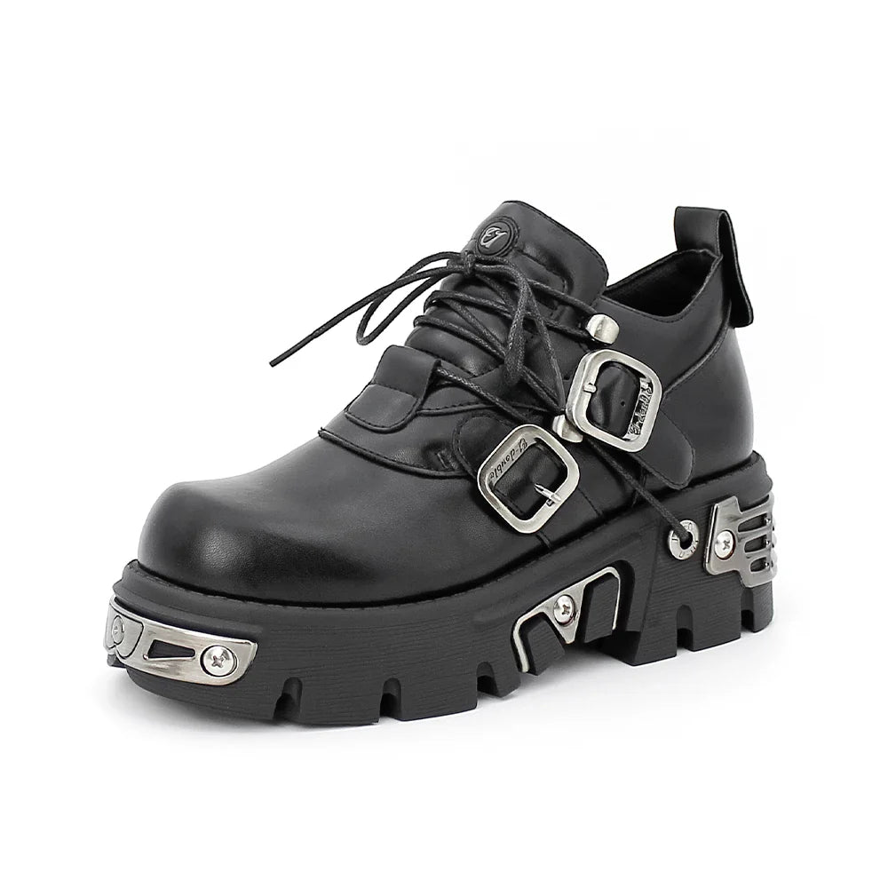 Dark punk style boots leather metal niche street style