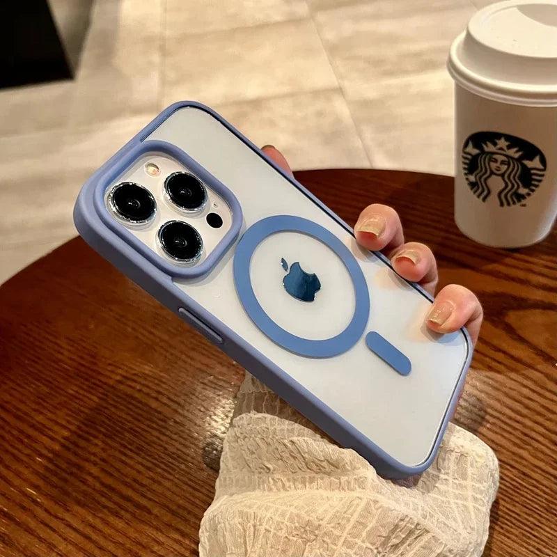 Luxury safe transparent case for iphone,Wireless charge magnetic bumper cover