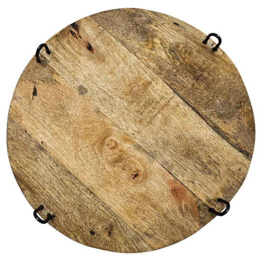 Servierplatte Dekoteller Mangoholz Kerzenbrett rund Holz braun Metall Fuß B-WARE