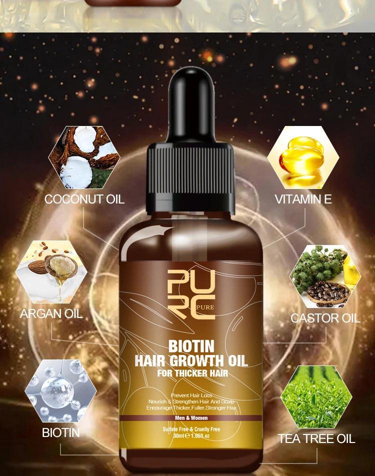 PURC,Biotin fast hair growth oil shampoo conditioner set anti hair loss