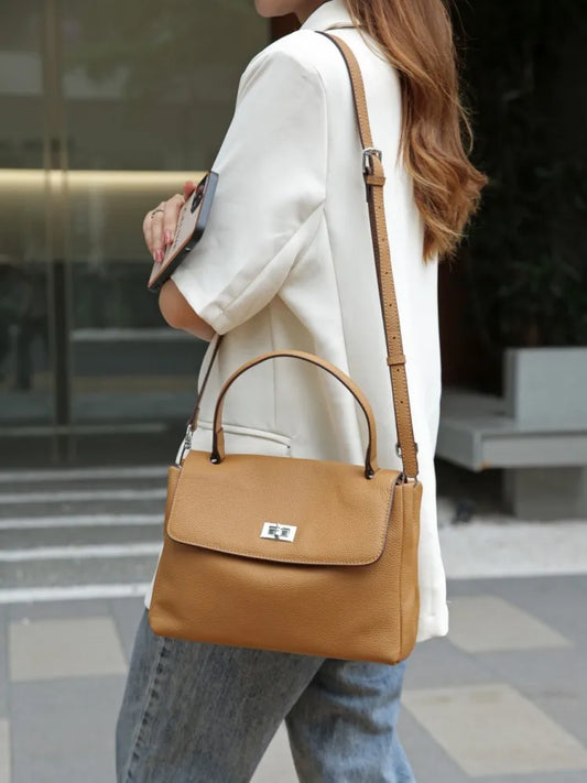 Hönnuð leðurtaska fyrir konur, retro axlar- og crossbody-skrifstofuveski