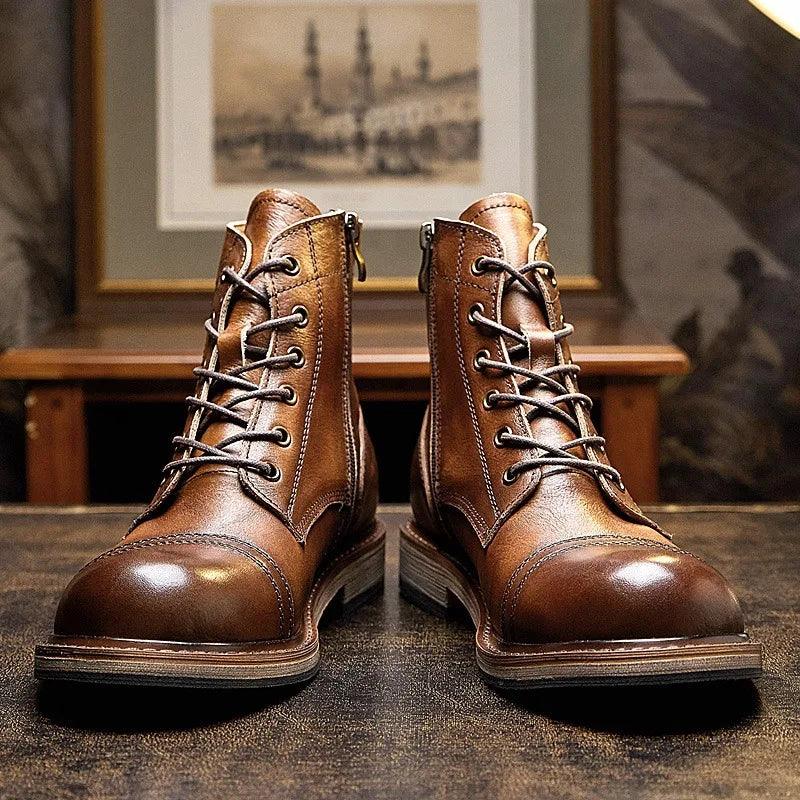 Men genuine leather handmade high quality comfortable boots