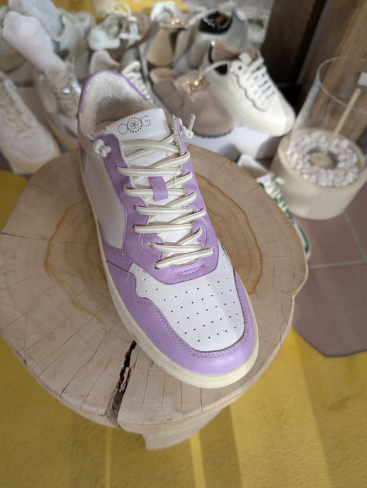 Sneaker im Autry Stil aus Echtleder 40 Weiß Lila Flieder - von OOG OS1811