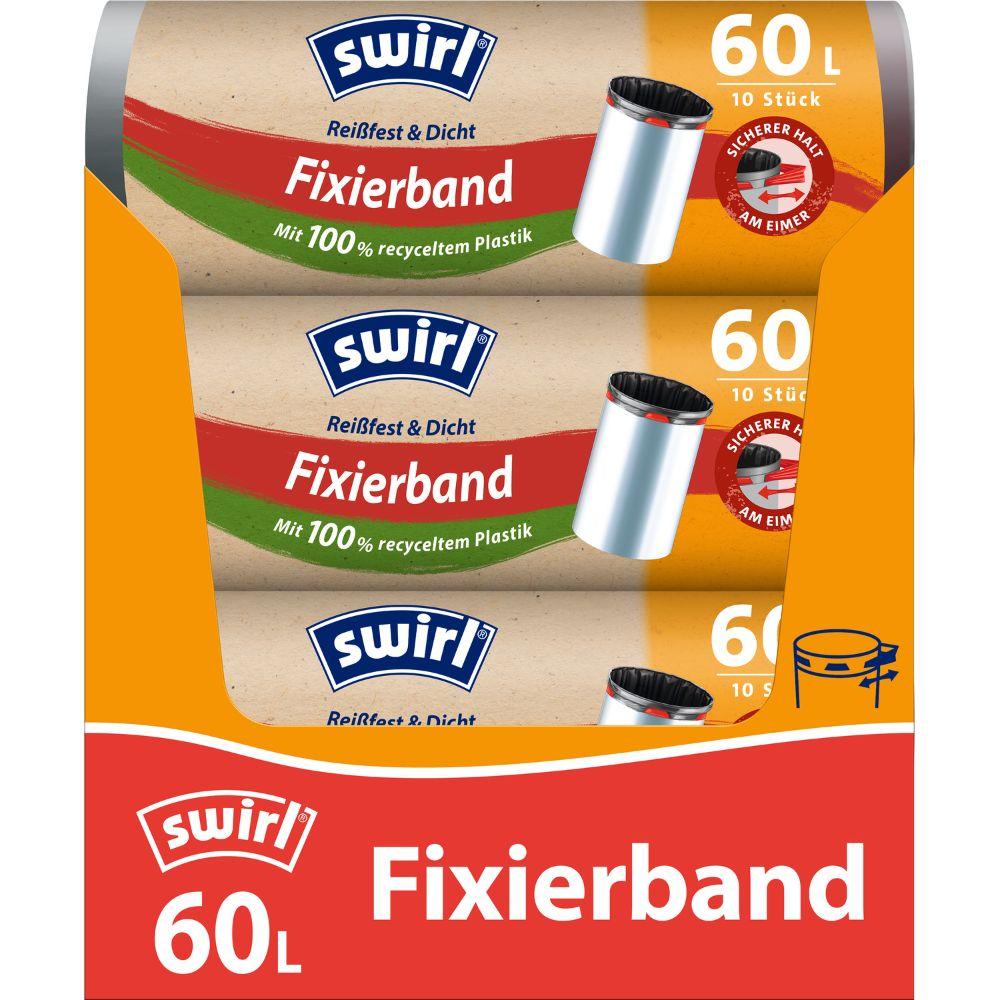 Swirl Fixierband-Müllbeutel 60 l Reißfest & Dicht | Rolle (10 Beutel)