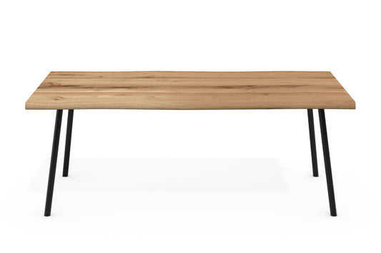 Esstisch Oskar 4 Fuß Gestell Rundrohr schräg Eiche massiv mit Baumkante