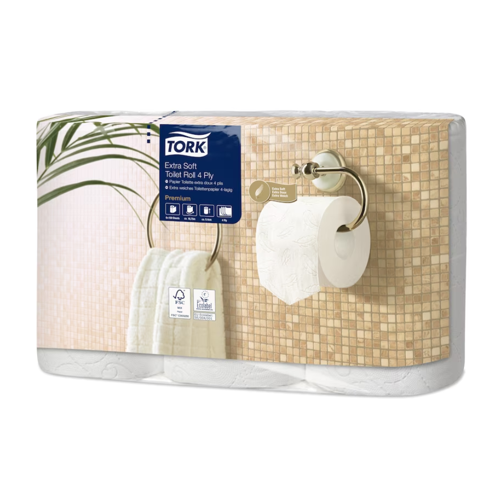 Tork 110406 extra weiches Kleinrollen Toilettenpapier Premium T4 4-lagig | Karton (7 Packungen)