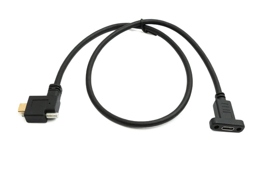 SYSTEM-S USB 3.1 Gen 2 snúra 60 cm Tegund C karlkyns í kvenkyns einfaldur skrúfusnúningur vinstri hægri hornréttur