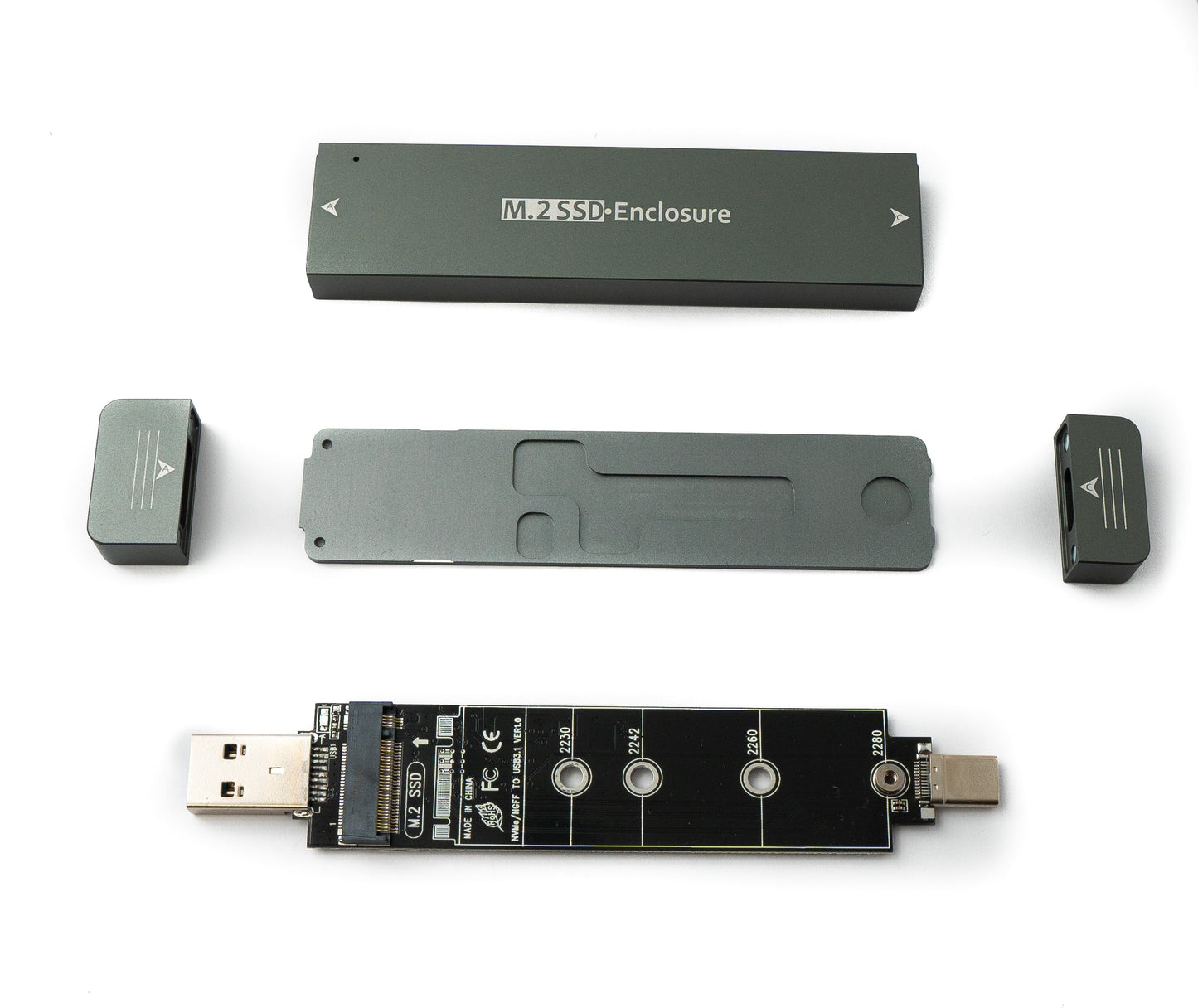 SYSTEM-S NVME M-key M.2 NGFF Adapter zu USB 3.1 Typ C & 3.0 Typ A Stecker für SATA SSD