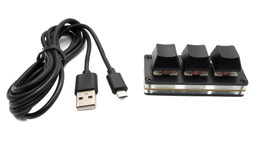 USB HID Mini lyklaborð, 3 hnappa forritanlegt vélrænt RGB LED flýtilyklar fyrir tölvur, svart fyrir OSU!
