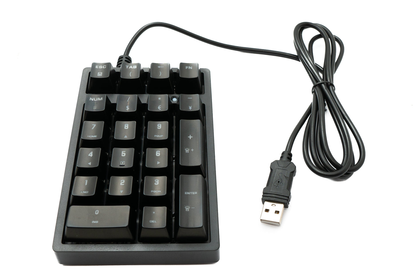 SYSTEM-S Númeralyklaborð með 21 takka, USB 2.0 gerð A og LED RGB baklýsingu