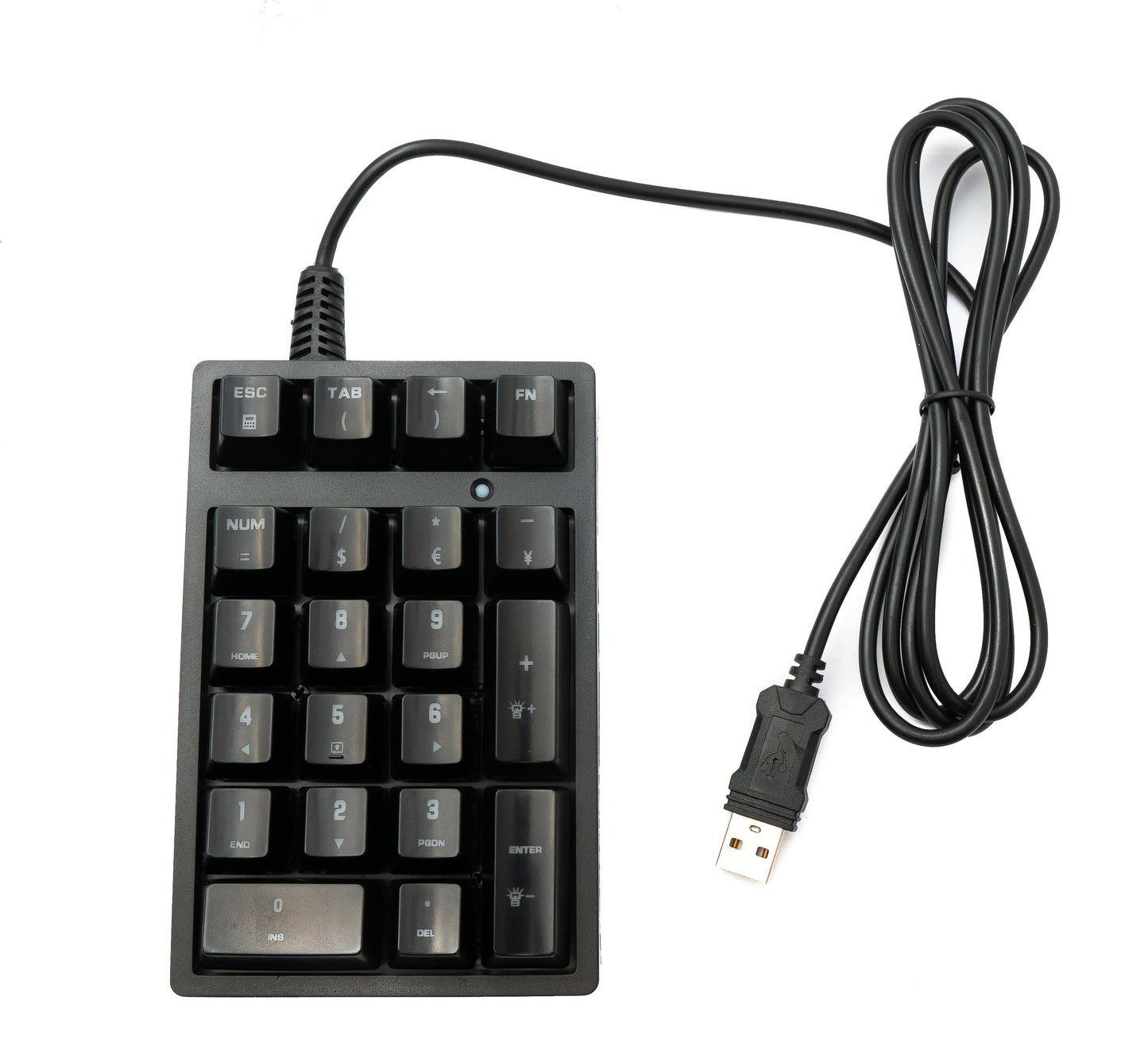 SYSTEM-S Númeralyklaborð með 21 takka, USB 2.0 gerð A og LED RGB baklýsingu