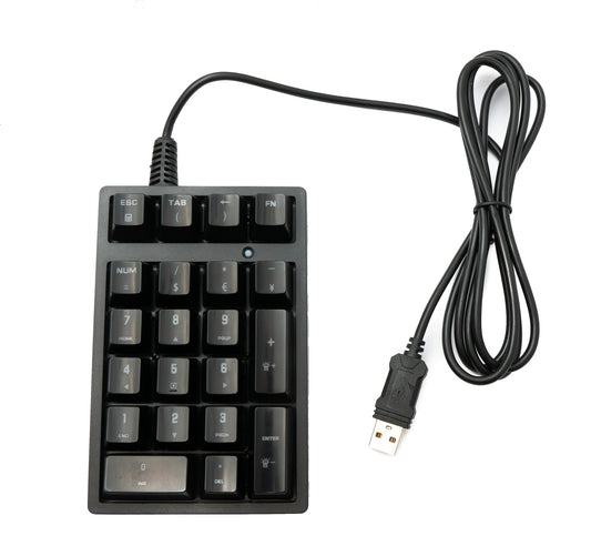 SYSTEM-S Númeralyklaborð með 21 takka, USB 2.0 gerð A og LED RGB baklýsingu