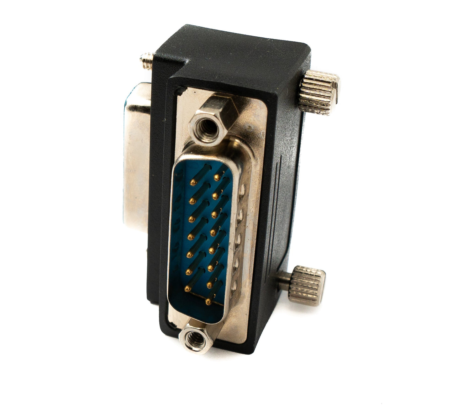 SYSTEM-S DB15 Adapter DSUB 15 Pin Stecker zu Buchse 90° Winkel Schraube Kabel in Schwarz