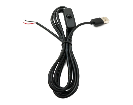 SYSTEM-S USB 2.0 cable 100 cm Type A male to 2 pin pigtail pre-tinned wire switch black