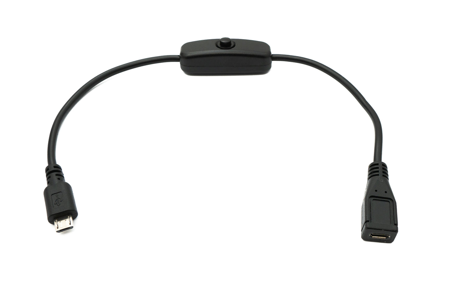 SYSTEM-S USB 2.0 snúra 30 cm Micro B karlkyns í kvenkyns rofi í svörtu